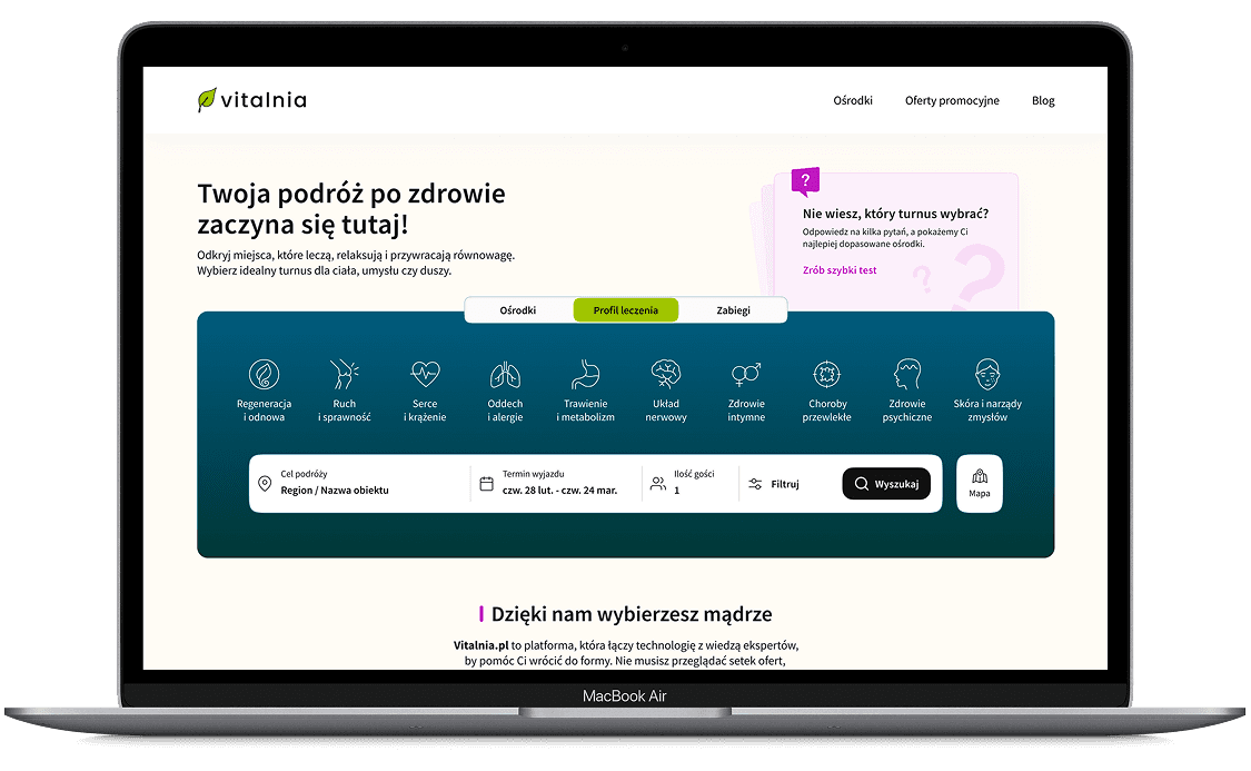 Widok strony Vitalnia na ekranie laptopa