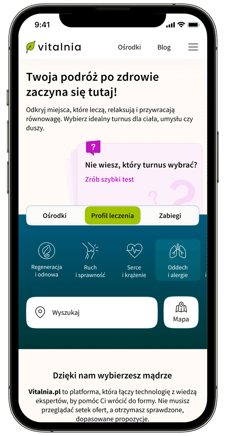 Zrzut ekranu mobilnej wersji strony Vitalnia
